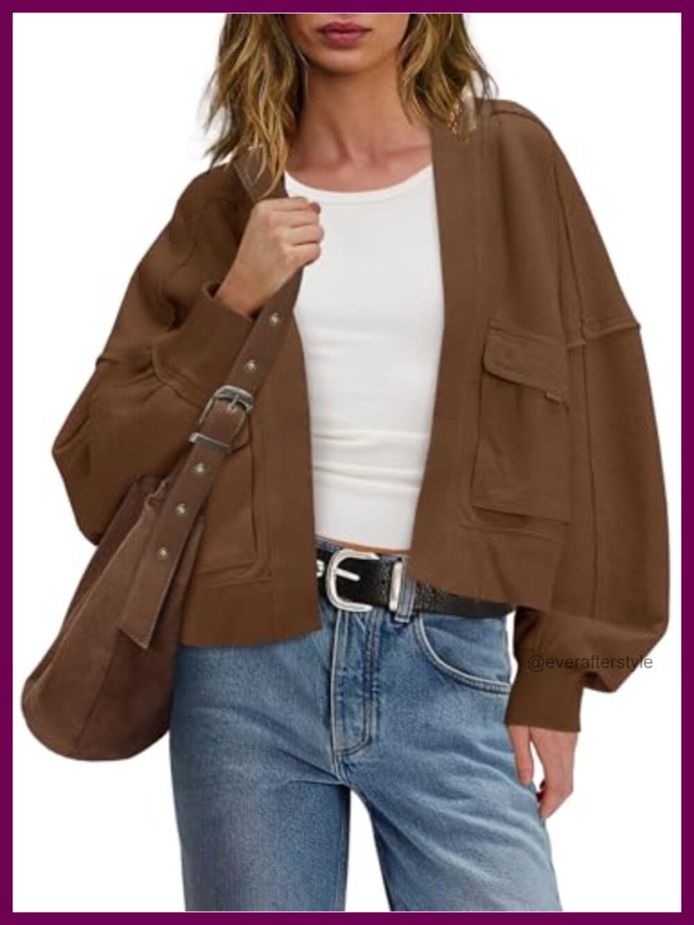 Womens Oversized Open Front Cardigan Batwing Long Sleeve Cropped Sweater Coat